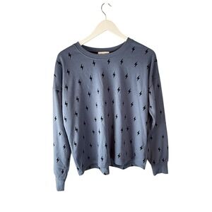 PJ Salvage Blue Lightning Bolt Print Crew Neck Sweatshirt‎ Womens Medium M